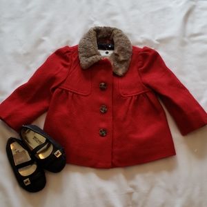Girls red coat with fur collar